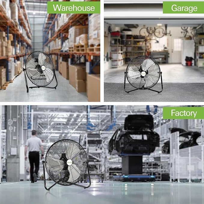 hykolity 20" High Velocity Floor Fan, 3-Speed Heavy Duty Industrial Fan with Wall-Mounting System, Metal Floor Fan for Commercial Space, Warehouse, Garage, and Workshop, 2 Pack