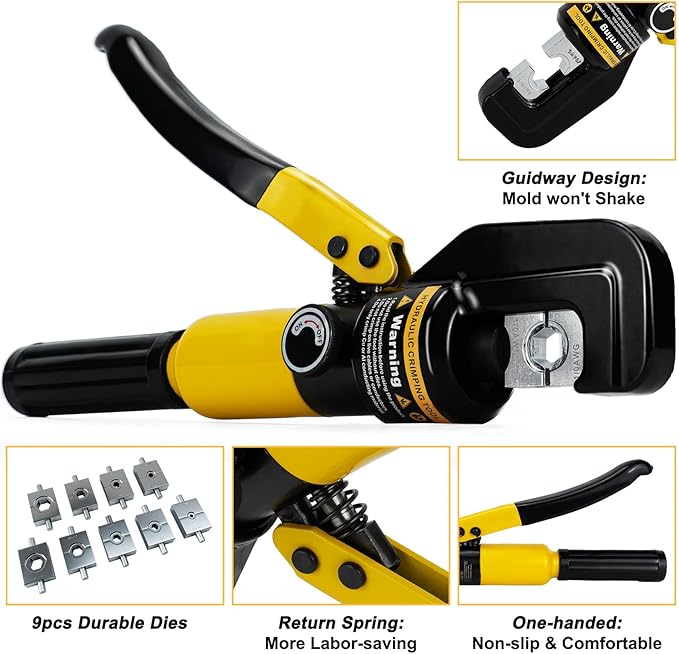 Hydraulic Crimping Tool and Cable Cutter,12 AWG to 2/0 (00), 10 Tons Battery Cable Crimper with 9 Crimping Dies, Hydraulic Wire Crimper Kit for Cable Lug, Ring Terminals, Wire Rope
