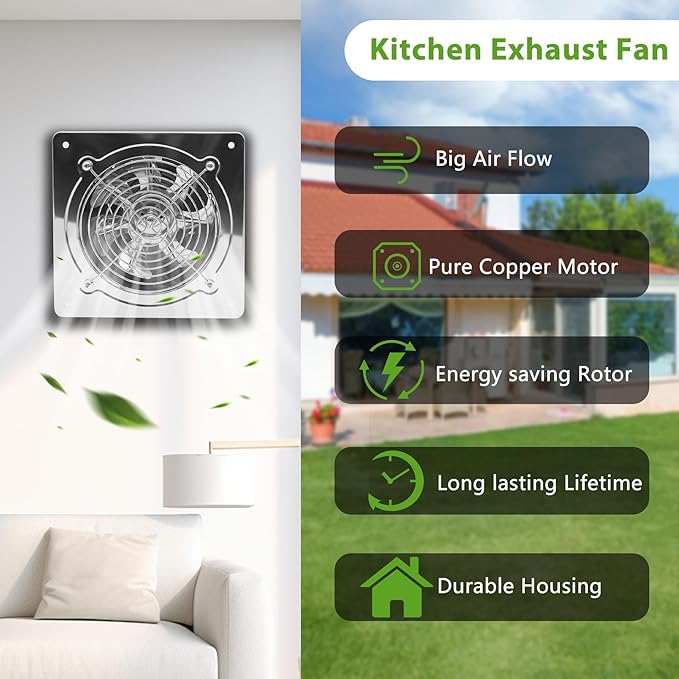 6 Inch Exhaust Fan with Speed Controller,235CFM Kitchen Exhaust Fan with Damper, 110V 40W Wall Ventilation Fan, Stainless Steel Extractor Fan for Window, Basement, Bathroom(6-inch Silver)