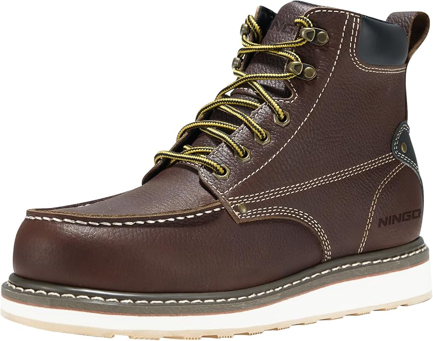 HISEA NINGO Work Boots for Men Steel/Soft Toe Boots,6” Water Resistant Slip Resistant Industrial & Construction Work Shoes, Composite Toe Working Boot
