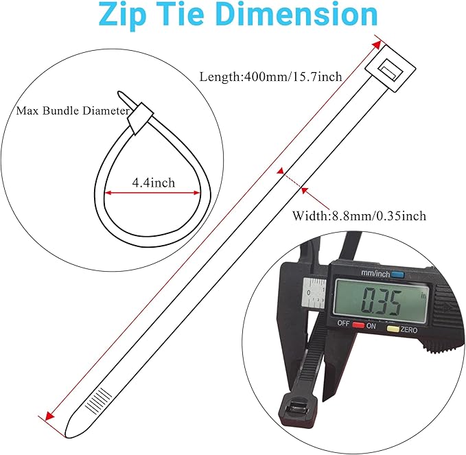 Zip Ties Heavy Duty 16 inch 100 Pack, 175 LBS Tensile Strength, Industrial Large Strong Cable Ties Self-Locking Wire Ties Wraps for Outdoor and Indoor Use - Black