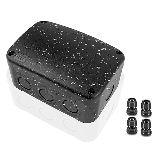 SuperInk Black IP66 Weatherproof Junction Box, Outdoor Electrical Enclosure Project Box 4.9"x3.3"x2.3", PVC/ABS Waterproof Cable Box,W/4pcs 20mm Cable Glands for Garden Lighting, CCTV, DIY Wiring