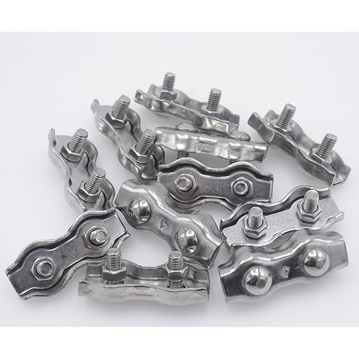 12pcs M4 Stainless Steel Duplex Wire Rope Clip Cable Clamp, Double Bolt Wire Cable Clamps, 2-Post Wire Rope Clip for 1/8 Inch Diameter Wire Cable