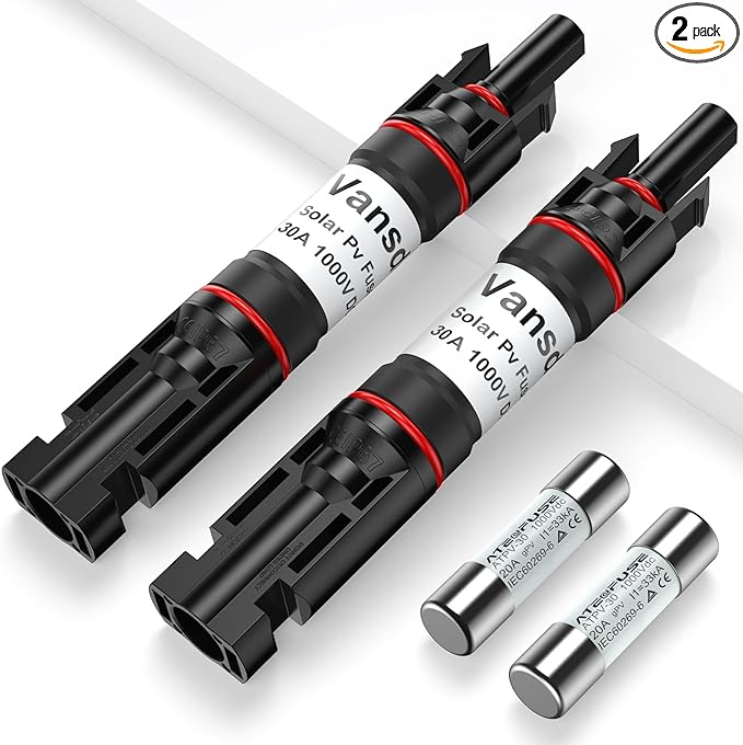 30A Solar Panel Fuse Holder,2PCS PV Inline Fuse Holders, Waterproof Solar Fuse Connector for Solar Panel and Solar Controller