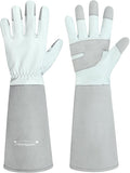 HANDLANDY Long Gardening Gloves for Men & Women, Thorn Proof Rose Pruning Gloves Leather Gauntlets Garden Glove Yard Work Glove (Silver Gray, Large)