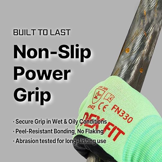 DEX FIT Nitrile Work Gloves FN330, 3 Pairs, 3D-Comfort Stretchy Fit, Firm Grip, Thin & Lightweight, Touch-Screen Compatible, Durable, Breathable & Cool, Machine Washable; Green XL (10)