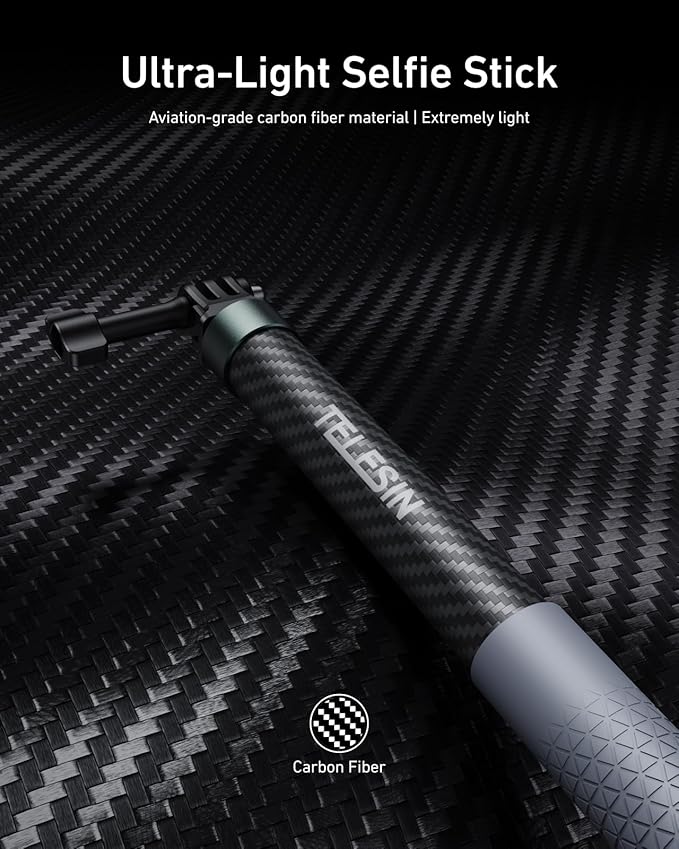 TELESIN Selfie Stick Long Pole Invisible for GoPro (120cm/47.2in), Carbon Fiber Waterproof Extension Monopod for GoPro 13 12 11 10 DJI Osmo Nano Action 6 5 Pro 4 Pocket 3 Insta360 X5 X4 GO3 Ace Pro 2