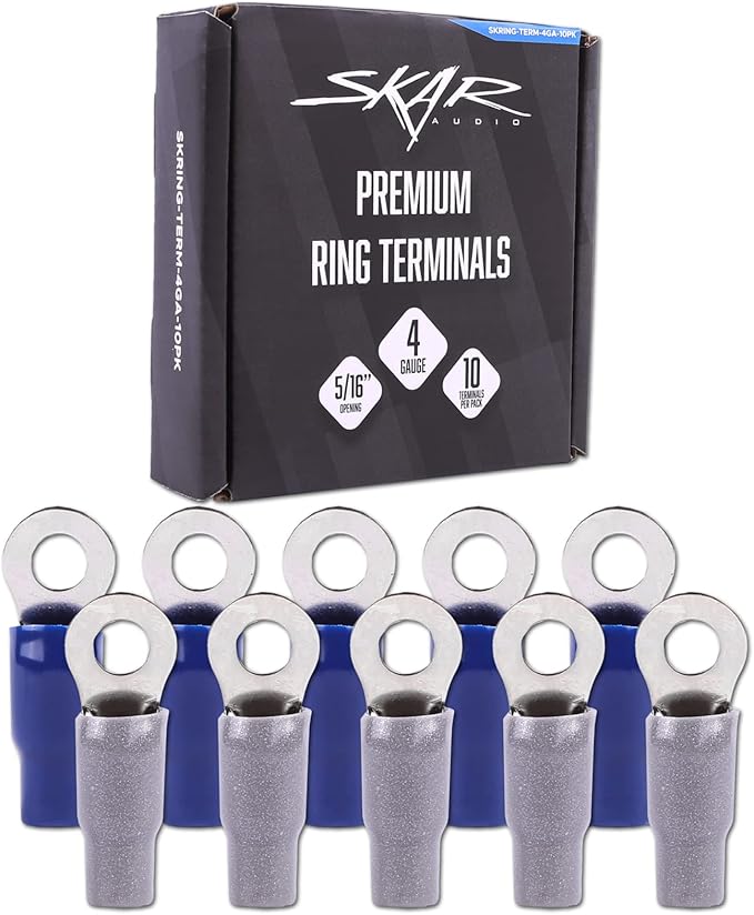 Skar Audio 4 Gauge (5/16") Nickel Plated Premium Ring Terminals (10-Pack)