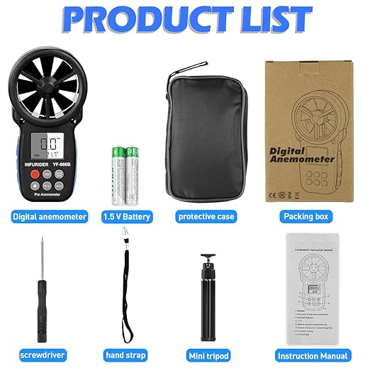 Anemometer Handheld, INFURIDER CFM Meter, Digital Wind Speed Meter, HVAC Air Flow Meter with Temperature and Wind Chill, Anemometer with Backlight and Max/Min