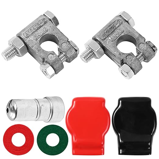 Military Spec Battery Terminal Top Post Kit Positive Negative for Car Auto Truck Rv Boat with Cover Washers Cleaner Brush Protector Fiber