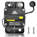 50Amp Circuit Breaker for Trolling Motor Marine Boat ATV Vehicles Stereo Audio Solar Battery System with Manual Reset Inline Fuse with 1/4" M6 Screw Stud DC IP67 Waterproof 12-48V