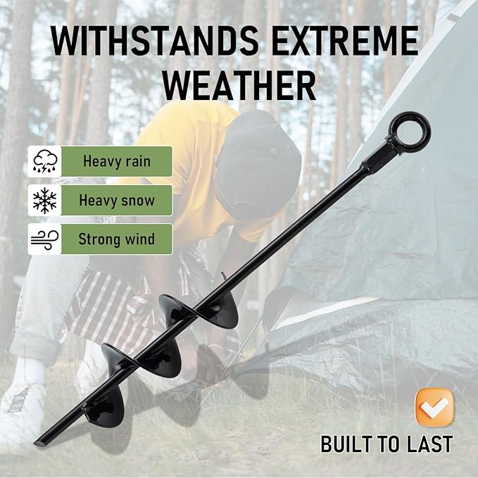 Ground Anchors Screw in 16 Inch, Earth Anchors Heavy Duty for Swing Set, Trampoline Ground Stakes Anchor, Shed Anchor Kit for Tent, Carports, Camping Resistant High Wind, 4 Pack, HOME MASTER HARDWARE