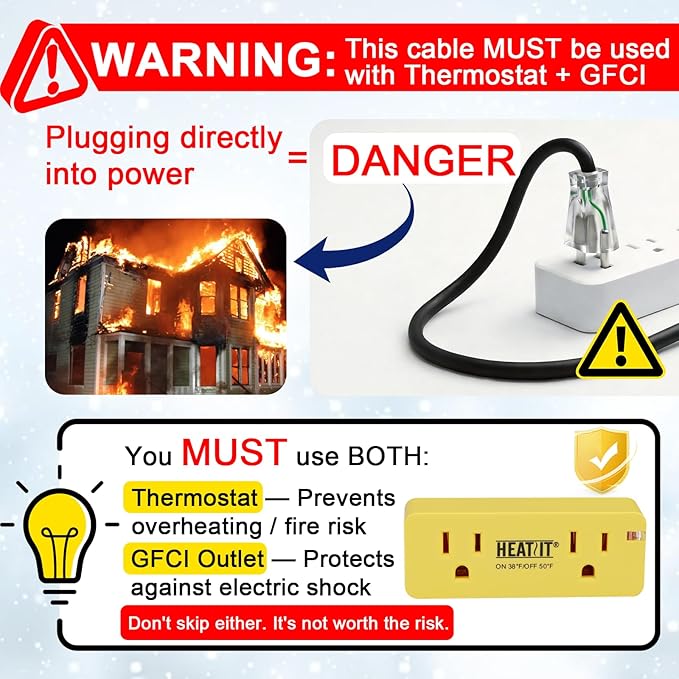 HEATIT HIRD 20 feet 5 Watts Per Foot Roof & Gutter Snow De-Icing Cable