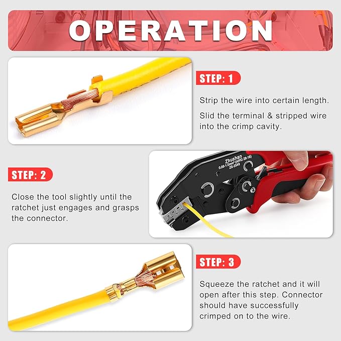 Zhushan ZS-2549 Precision Ratcheting Crimping Tool for JST, Molex, Dupont Terminals – Fits ZH 1.5mm, PH 2.0mm, XH 2.5mm, VH 3.96mm, Dupont 2.54mm, AWG 28-18 (0.08-1.0mm²) – Professional Wire Crimper