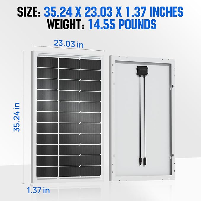 ECO-WORTHY 100 Watt Solar Panel 18 Volt Monocrystalline Solar Panel High Efficiency Module RV Marine Boat Caravan Off Grid