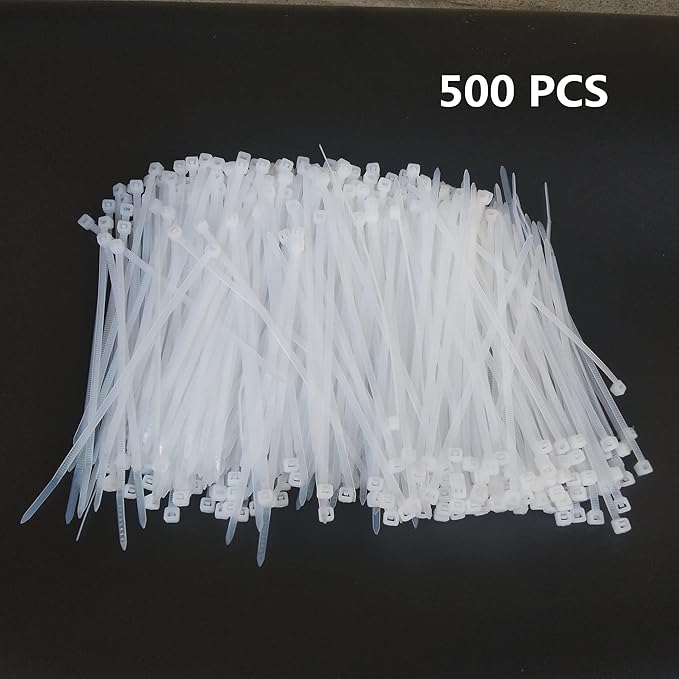 500 pcs 8 inch Cable Zip Ties Heavy Duty, Premium Plastic Wire Ties with 40 LBS Tensile Strength, Self-Locking White Nylon Tie Wraps Straps for Indoor and Outdoor
