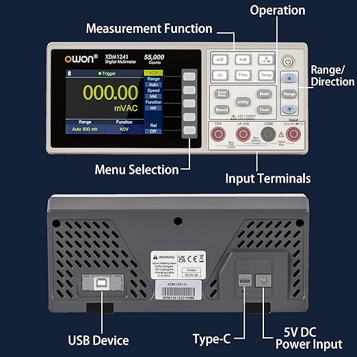 XDM1241 Digital Multimeter Tester 10A AC/DC Current and 1000V DC Voltage Tester, Resistance, Frequency, Capacitance, Diode, Continuity, 3.5 inch LCD Bench Multimeter