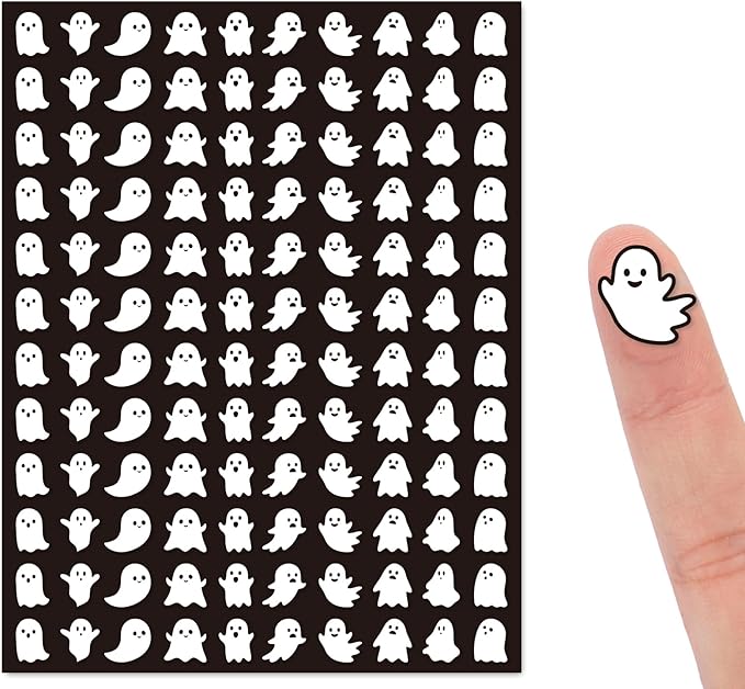 JarThenaAMCS 2400 Pcs Halloween Mini Sticker Ghost Paper Decals Black White Self-Adhesive Stickers for Envelopes Scrapbook Gifts DIY, 0.5 in