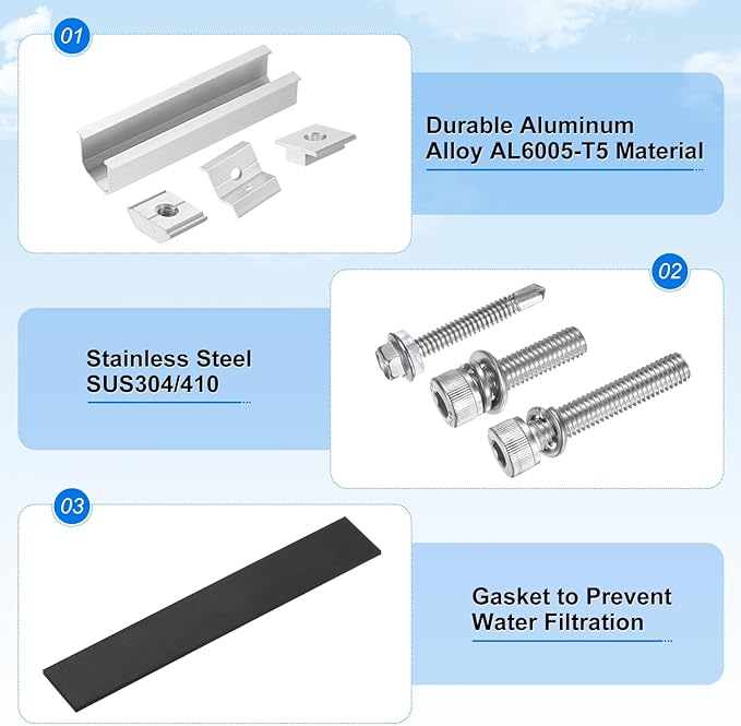 10 PCS Solar Panel Mounting Brackets Kits, Aluminum Alloy 120mm Z Bracket Solar Panel Mounting Rails, 30mm/35mm End Clamp & Mid Clamp for Flat, Metal, Tin, Sheet Roof