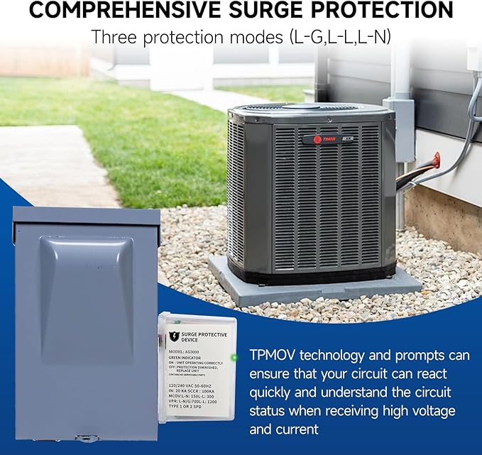 120/240 VAC Universal HVAC Surge Protective Device AG3000 TPMOV Technology, Watertight Enclosure, Comprehensive Surge Protection