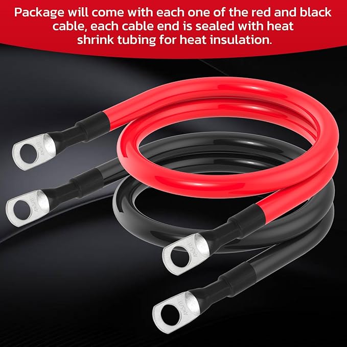 4 AWG Battery Cable 4AWG Gauge Battery Inverter Cables for Automotive Solar Marine Boat RV Car Motorcycle (4 AWG, 18in, 3/8")