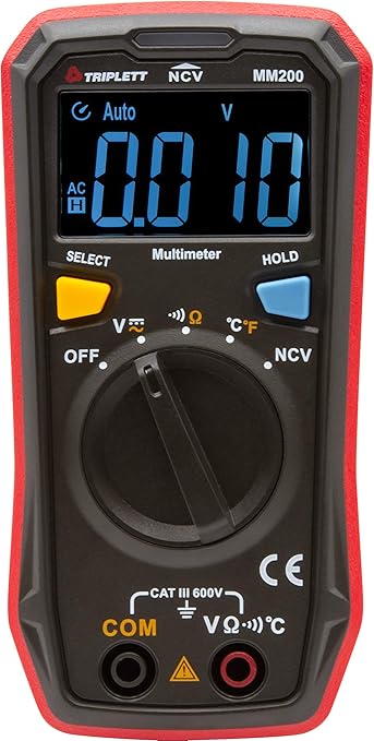 Triplett MM200 Compact 4000 Count Multimeter with Certificate of Calibration to NIST - AC/DC Voltage, Resistance, Temperature, Continuity