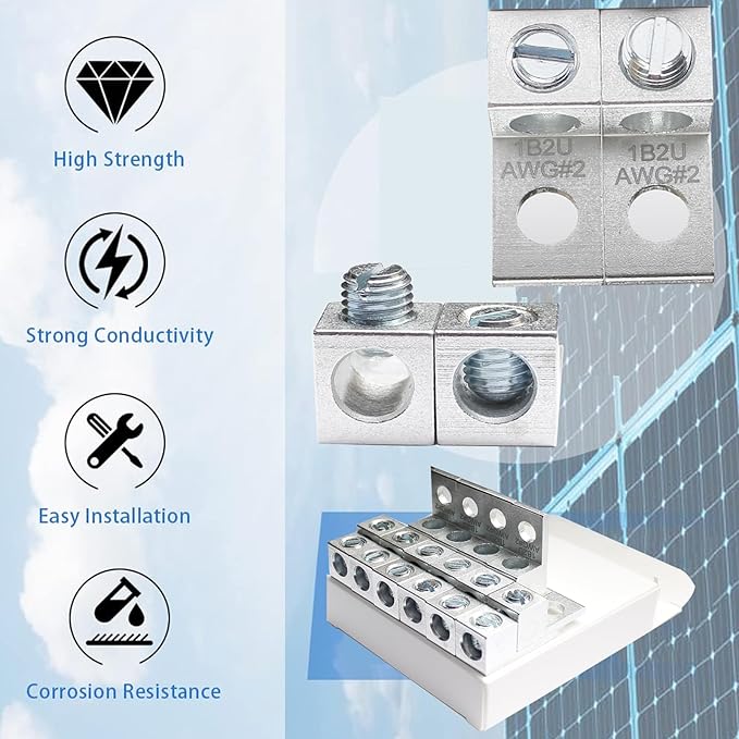 Aluminum Mechanical Lugs 16Pcs, 5/16"-24 Stud Size with 1/4" Mounting Hole, for 14-2 AWG Wire, Tin-Plated Cable Lugs for Solar Grounding, Battery, Electrical Panel, Junction Box