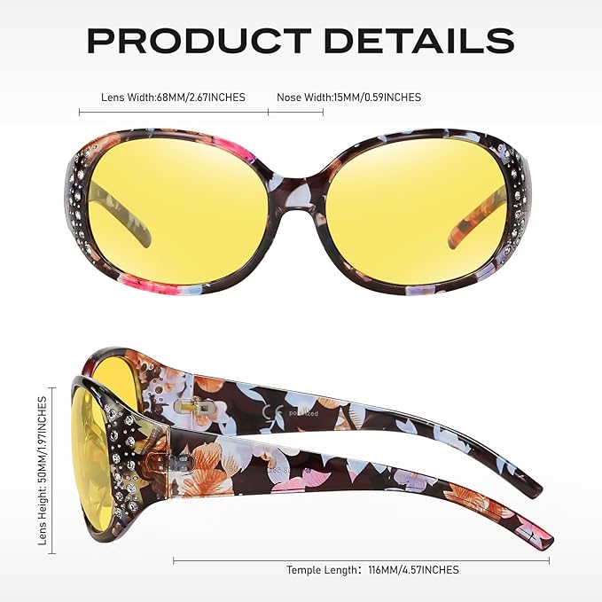 HAOLOTA Night Vision Driving Glasses Women Anti Glare Polarized, Wrap Around Nighttime Safety Glasses UV Protection