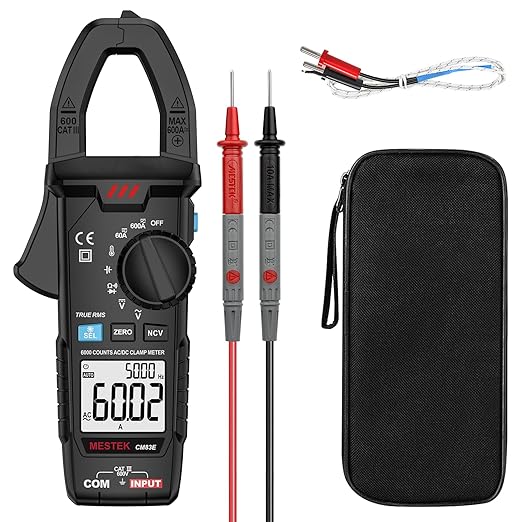 MESTEK Digital Clamp Meter Multimeter, TRMS 6000 Counts 600A Current Amp Volt Meter, Auto-Ranging Voltage Tester Measures AC DC Current Voltage Resistance Capacitance Temperature Diodes Continuity NCV