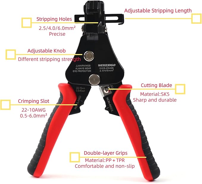 3 in 1 Adjustable Wire Stripper Tool, Automatic Solar Cable Stripper/Cutter for 2.5/4/6mm14-10 AWG Solar Wire