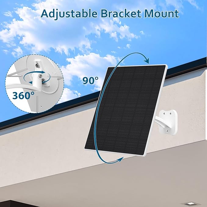 Zivif 8W Solar Panel for Security Cameras, Solar Panel Charger Camera with USB-C Cable, DC 5.5x2.1mm & Micro USB Port, IP66 Waterproof with Adjustable Mount, 7.2FT Cable