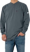 FR Shirts for Men 6oz Lightweight Stretch Work Shirt Flame Resistant Long Sleeve Henley Shirt CAT2
