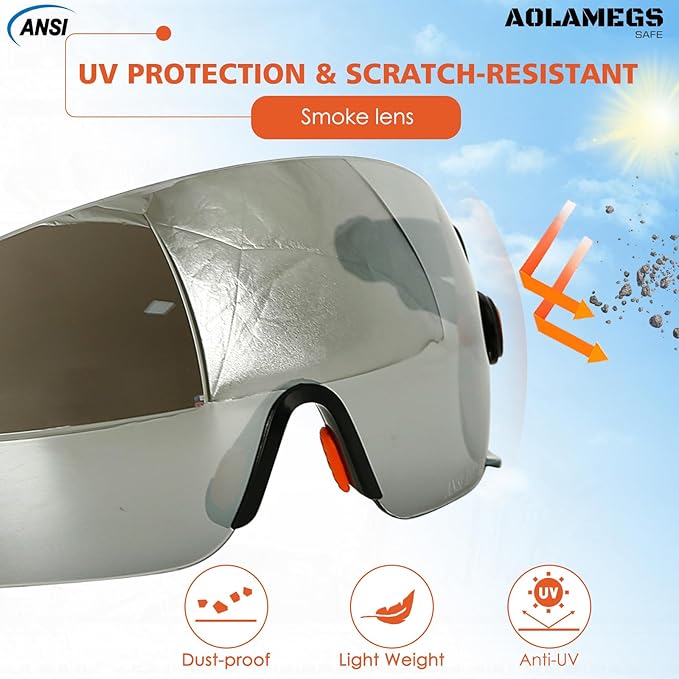 ANSI Z87 Safety Glasses - OSHA Construction Hard Hat Visor Accessories,Build in Clear/Tinted Lens Eye Protector
