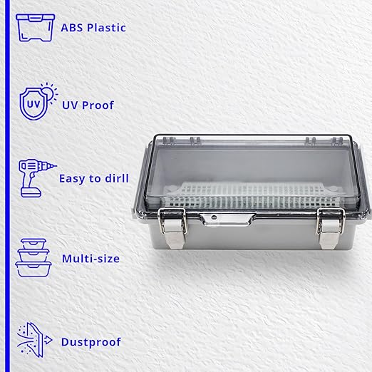 MAKERELE Small Outdoor Junction Box Waterproof Electrical IP67 Plastic Enclosure for Electrical Project with Transparent Cover Outside Size 7.9×3.9×2.8 inch(200×100×70mm)