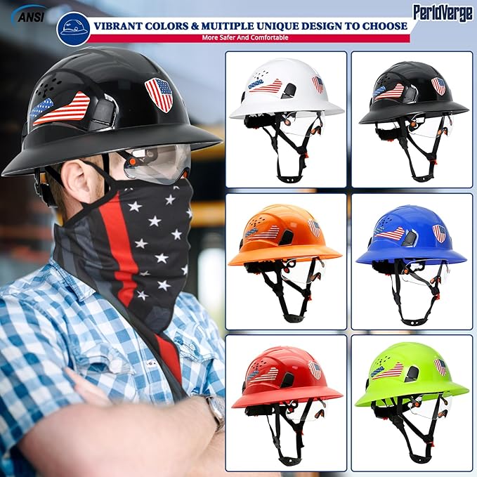 Full Brim Hard Hats Construction OSHA Approved with Visor-Vented Hard Hat with Neck Gaiter with Ear Loops,Safety Hard Hats for Men with Chin Strap ANSI Z89.1 Type 1 Class C,6-pt Suspension