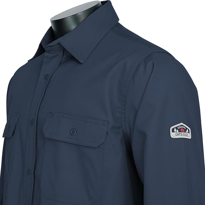 100% Cotton Mens Fr Shirts 7.5oz Flame Resistant Shirts NFPA2112 Men's Fire Retardant Welding Shirts