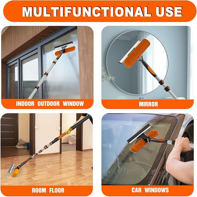 36FT Reach 2-in-1 Window Squeegee, Professional Window Washing Kit with 7-30FT Extension Pole for Home, Indoor Outdoor Squeegee with Rotatable Head for High Windows