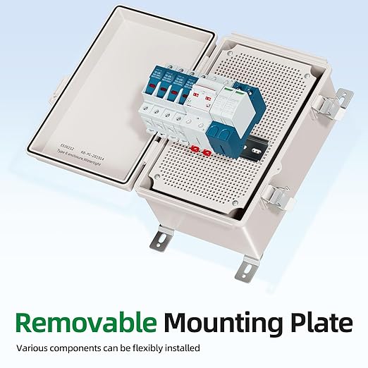 UL Certified Junction Box, NEMA 6 Weatherproof 94V-0 Flame Retardant, Plastic Electrical Enclosure for Industrial Projects, Includes Mounting Plate (Grey Cover, 11"×7.5"×5.5")
