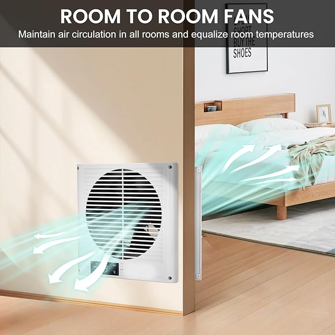 8" Through Wall Fan 305 CFM, Room to Room Air Transfer Fan, Reversible Airflow Design, Programmable Timer, Quietly Circulating Air for Home, Office, Closet, Laundry Room & More