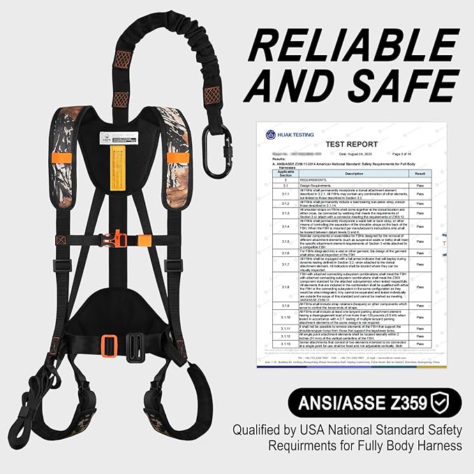 Kalkal Tree Stand Harness, Hunter Safety System with Whistle Aid, Adjustable Lightweight Hunting Harness for Hunting M/L/XL