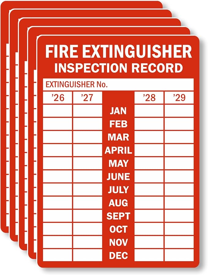 SmartSign “Fire Extinguisher Inspection Record” Pack of 5 Labels | 3.5" x 5" Laminated Vinyl Sticker, Made in USA