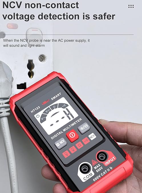 Generic HT123 Digital Multimeter - Automatic Digital Multimeter - Smart Measurement - Electrical Tester Voltmeter Multimeter - Auto-Ranging Voltmeter Non-Contact Voltage Tester, Red