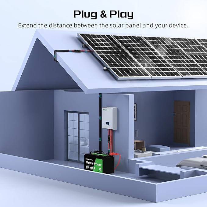 15FT Twin Wire Solar Panel Extension Cable, 10 Gauge PV Wire with IP68 Female & Male Waterproof Connectors, Flame Retardant Protective Sleeving and Dust Caps for Home, RV, Photovoltaic Systems