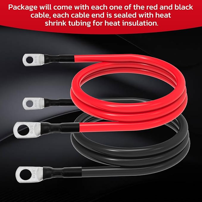 6 AWG Battery Cable 6AWG Gauge Battery Inverter Cables for Automotive Solar Marine Boat RV Car Motorcycle (6 AWG, 2FT, 3/8"+5/16")