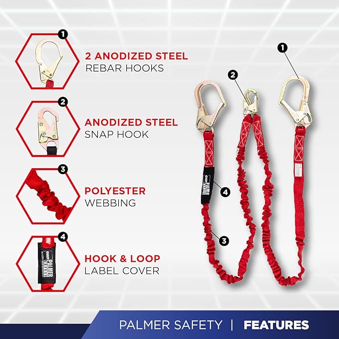 Palmer Safety Fall Protection Safety Harness Kit I Construction Harness + Various Lanyard + D-Ring Extender