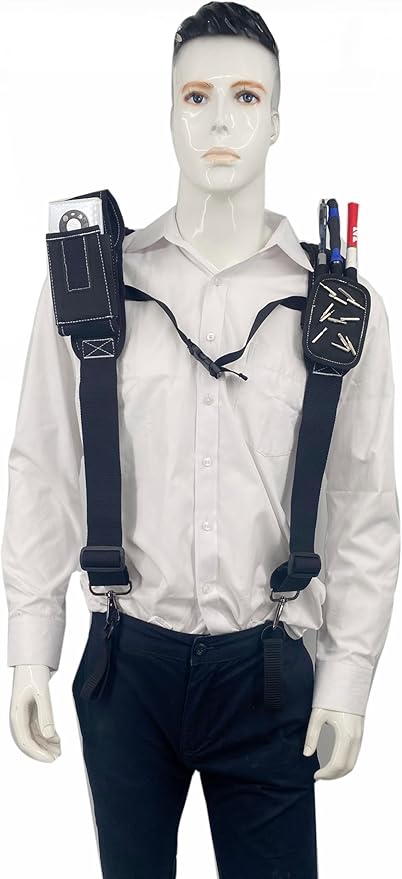 Tool Belt Suspenders for Work Belt Heavy Duty Padded with Magnetic WristBand Attachment Loops for Men