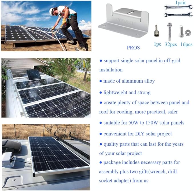 Solar Panel Mounting Brackets Z Bracket, with Nuts and Bolts,Suitable for 50W to 150W Solar Panels on RV,Boats,Motorhome, Cabins, Sheds, Garages,Off Grid, Silver Color, 4 Units (16PCS)