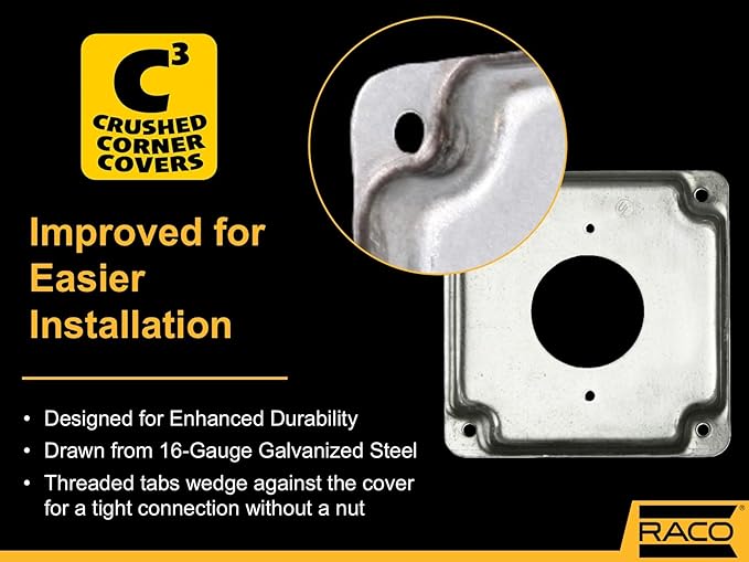 Hubbell-Raco 812C 20A Receptacle 1.594-Inch Diameter 4-Inch Square Exposed Work Cover