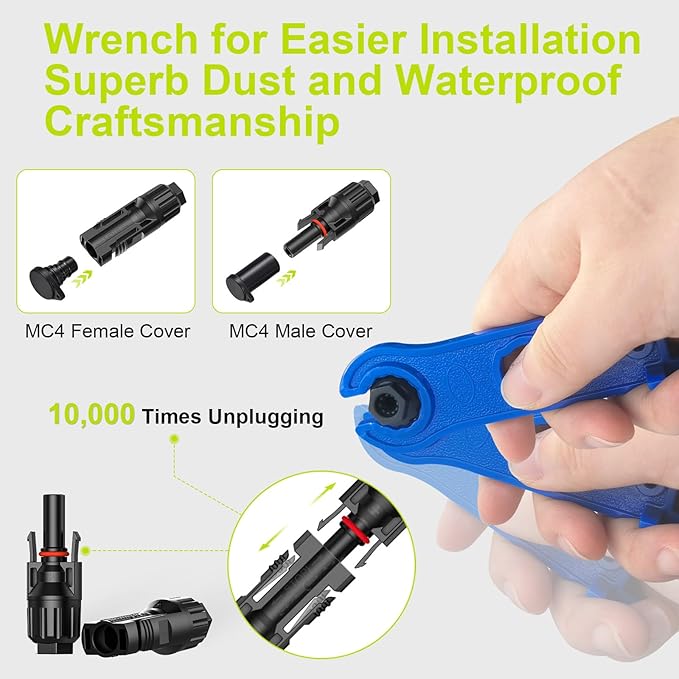 10 Pairs Solar Connector (10AWG), 20Pcs Solar Panel Cable Connectors Adapter Male/Female IP68 1000V 30A 10AWG 12AWG 14AWG Waterproof Dustproof Connector with 2 Spanners (10 Pairs Solar Connectors)