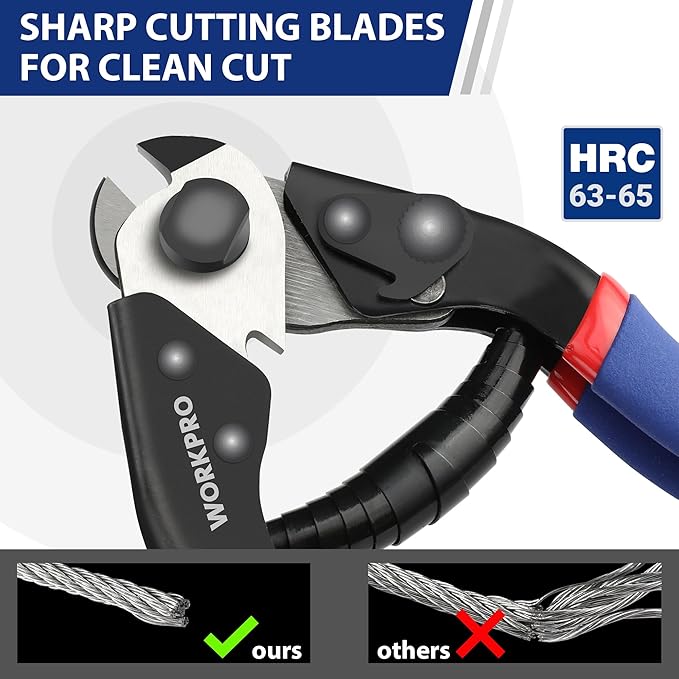 WORKPRO Cable Cutter, 7-1/2 Inch Heavy Duty Wire Rope Cutter, Chrome Vanadium Steel Jaw, For Hard Wire Ropes, Steel Wires And Aircraft Cables